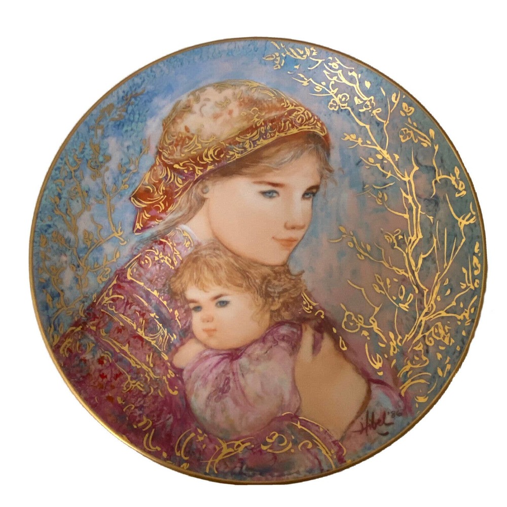 Vintage Edna Hibel Mother's Day Annual Plate 1986, Emily and Jennifer